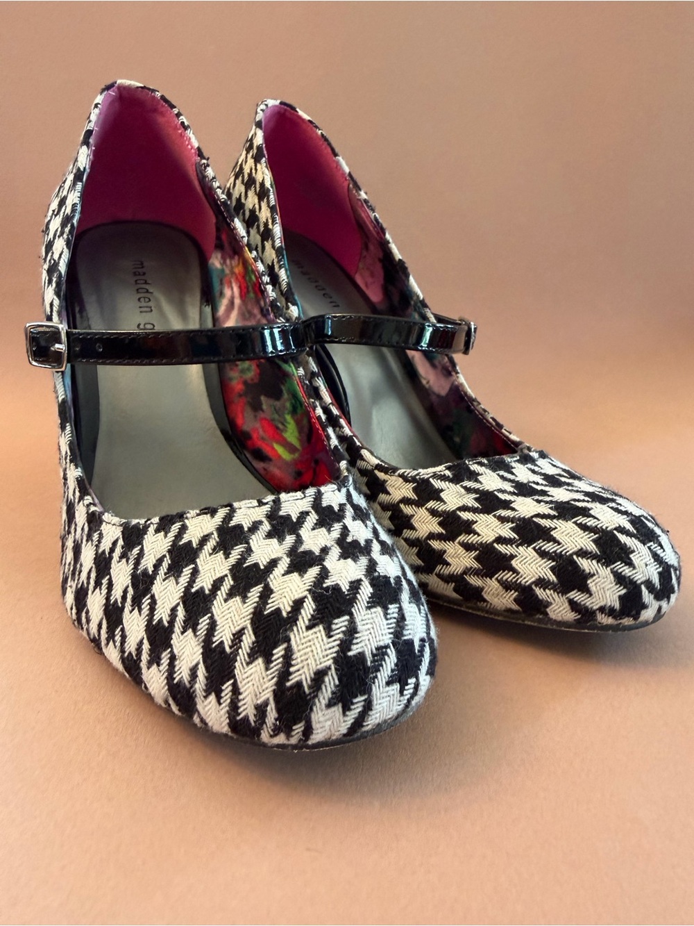 Madden Girl Black & White Houndstooth Mary Jane Heels